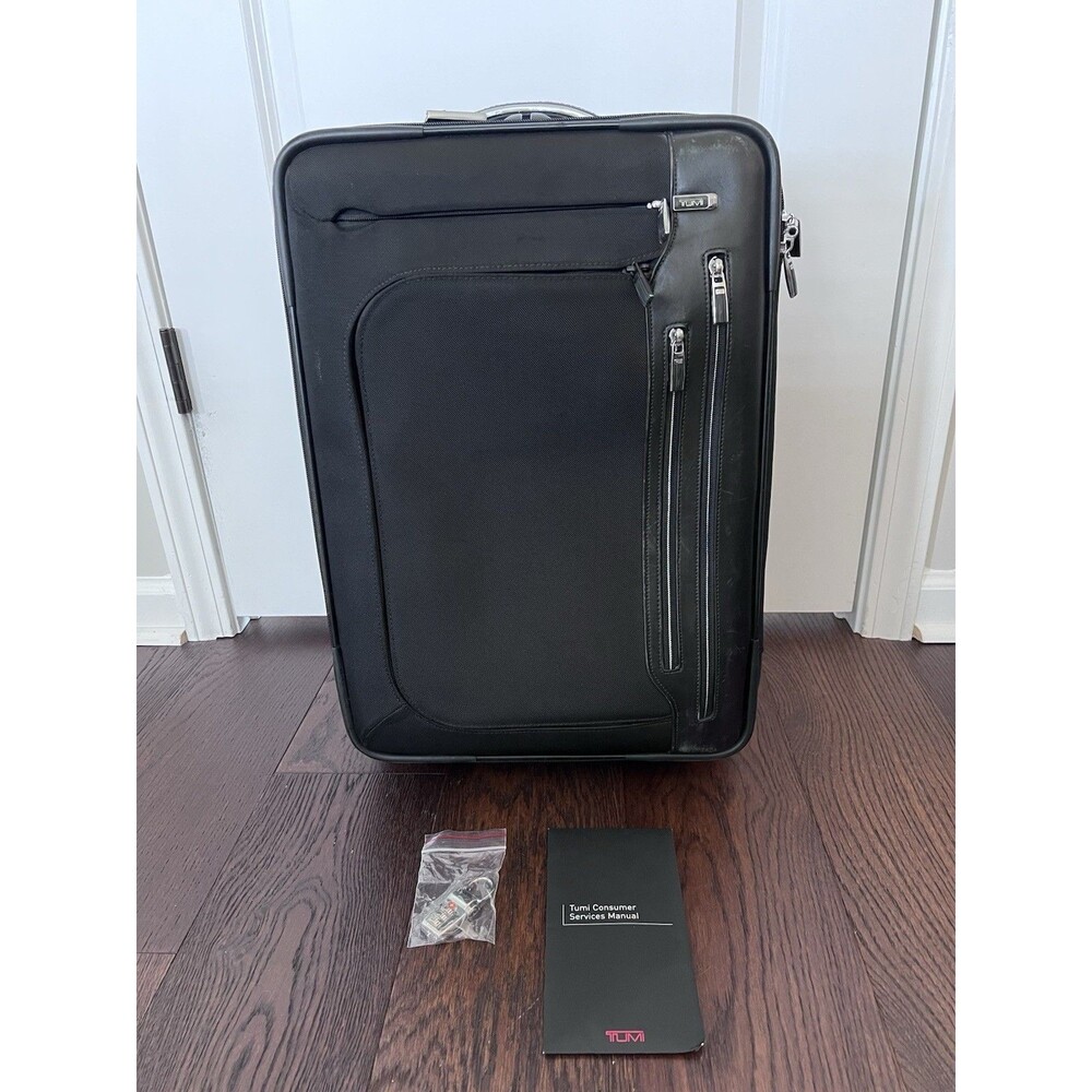 TUMI Arrive Black Two Wheel Carry On Suitcase Leather Handles